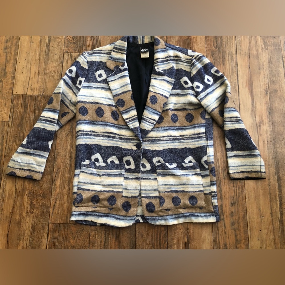 Vintage Judy Knapp Acrylic Jacket Sweater Medium Striped Polka Dot Granny Core